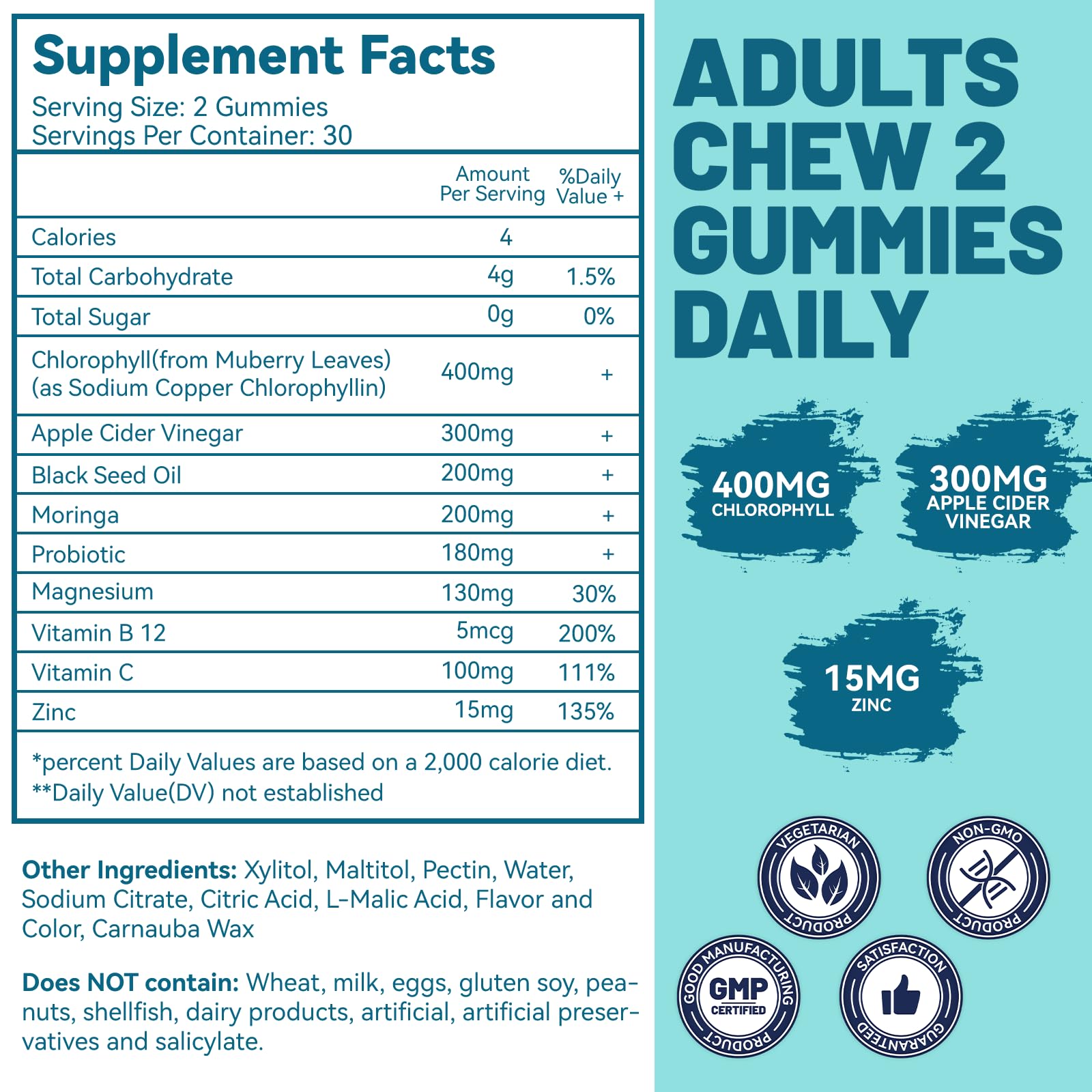 EAZGOO chlorophyll gummies packaging highlights vegan, gelatin-free formulation