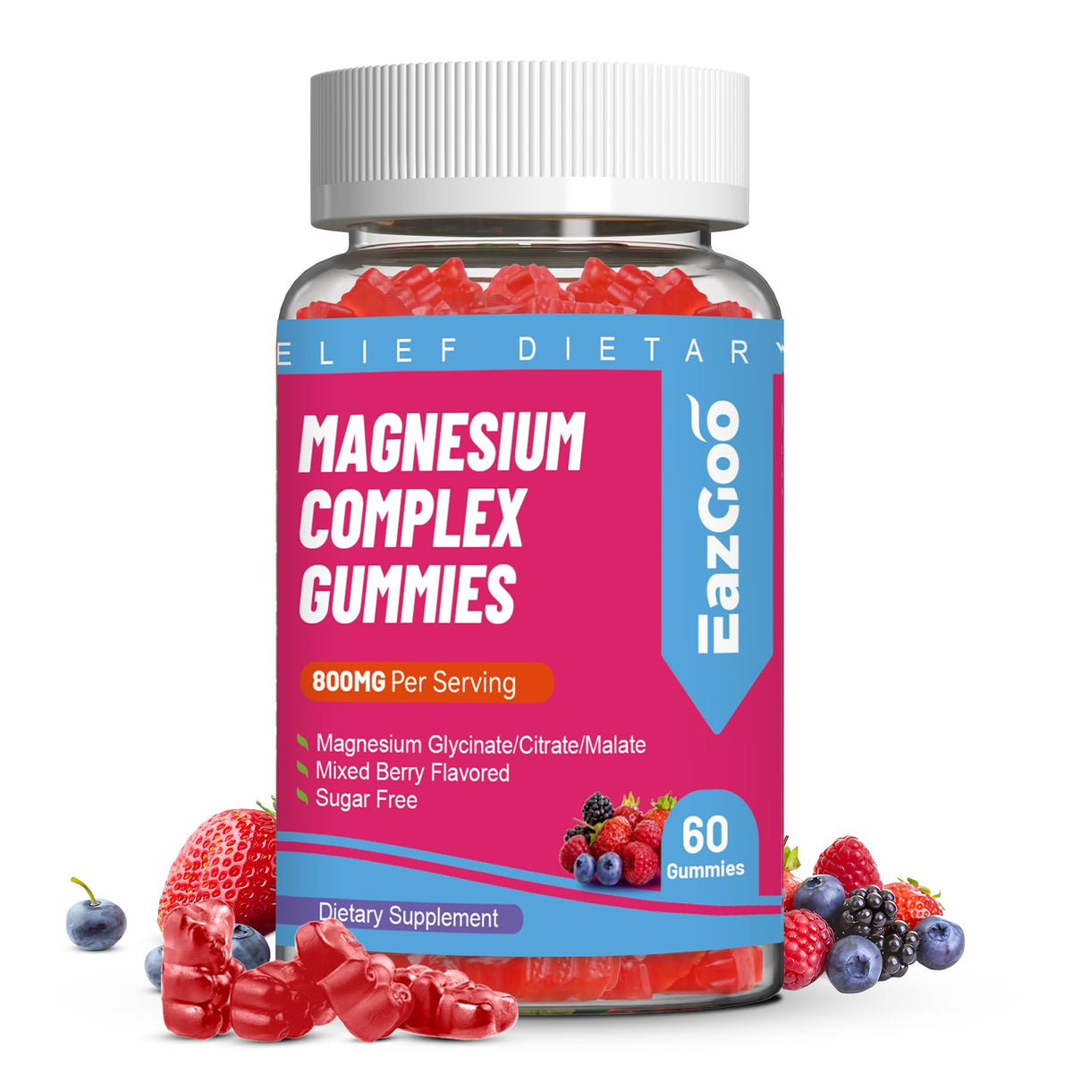 EAZGOO Magnesium Gummies bottle pouring out servings for daily use