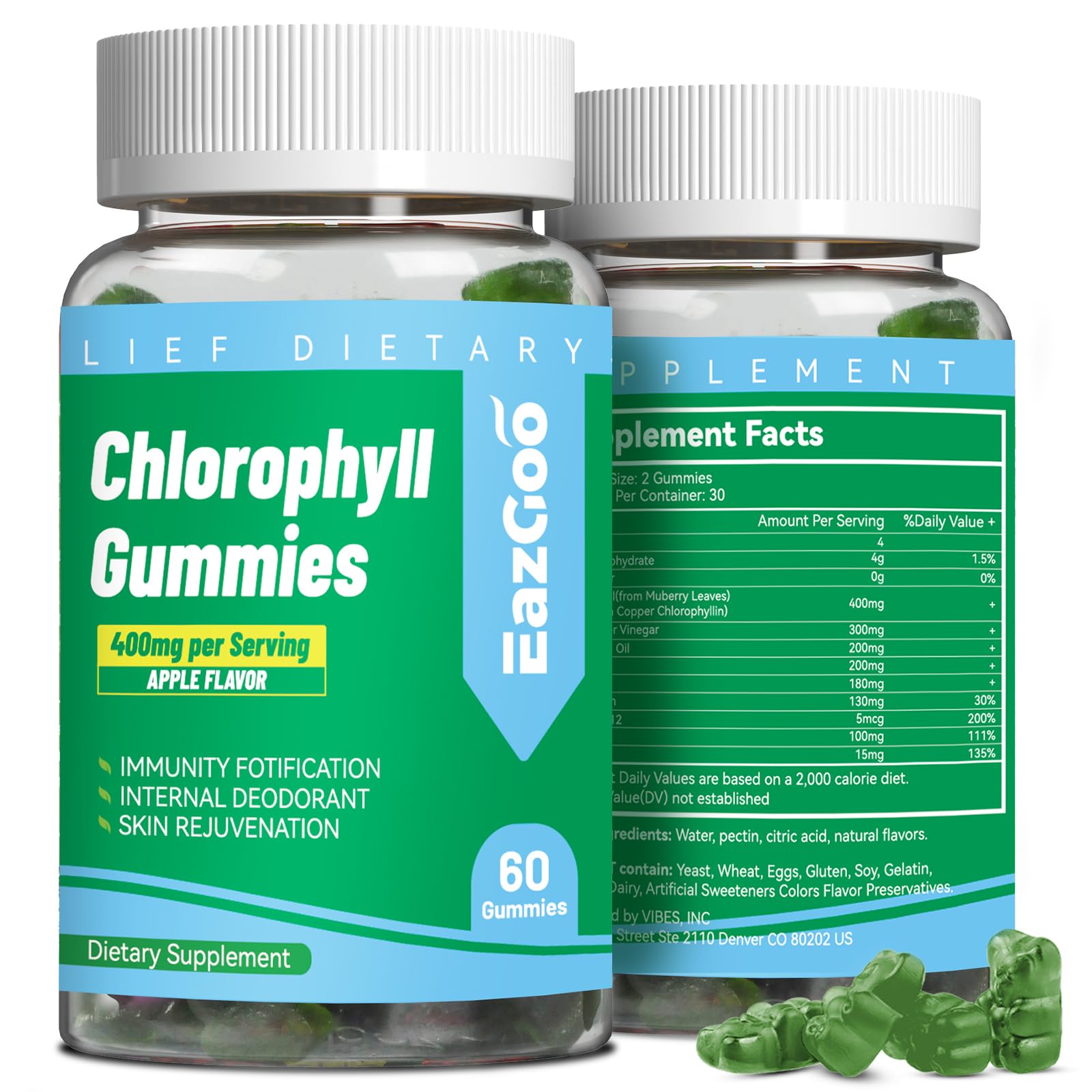 EAZGOO sugar-free chlorophyll gummies bottle highlights convenient daily detox support