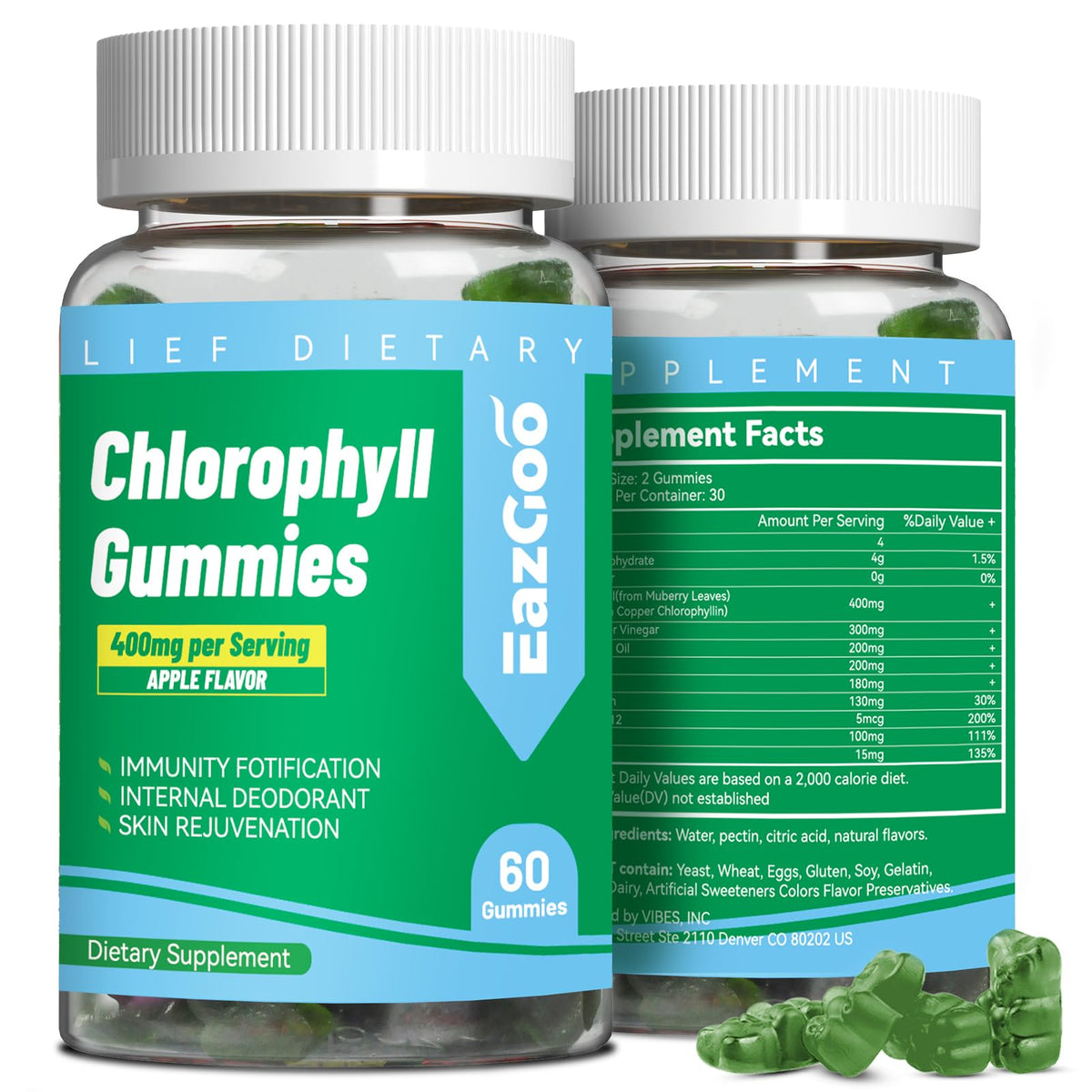 EAZGOO sugar-free chlorophyll gummies bottle highlights convenient daily detox support