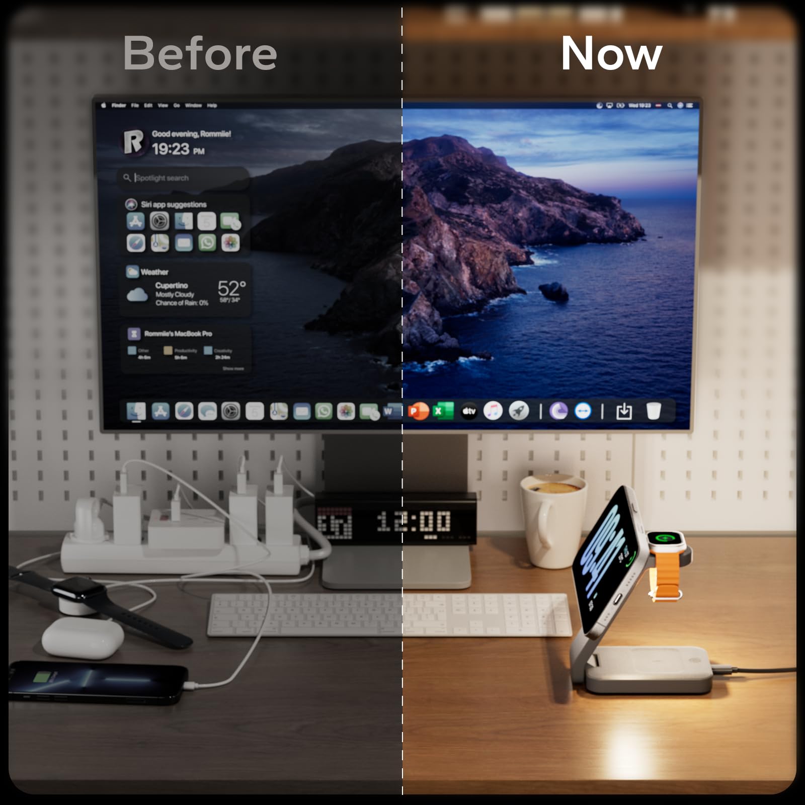 Eazpower AirPods wireless charging on a tidy bedside or desk setup.