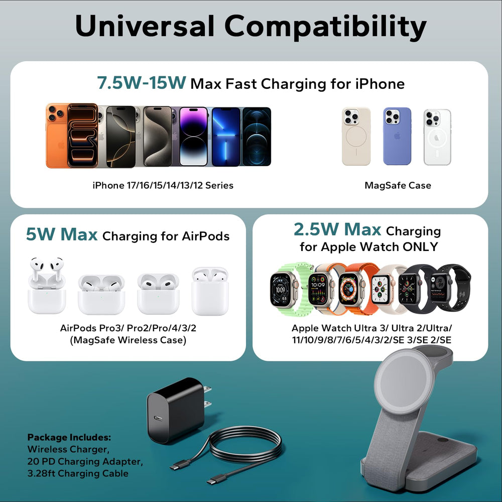 Eazpower iPhone, Watch, and AirPods charging station in one neat setup.