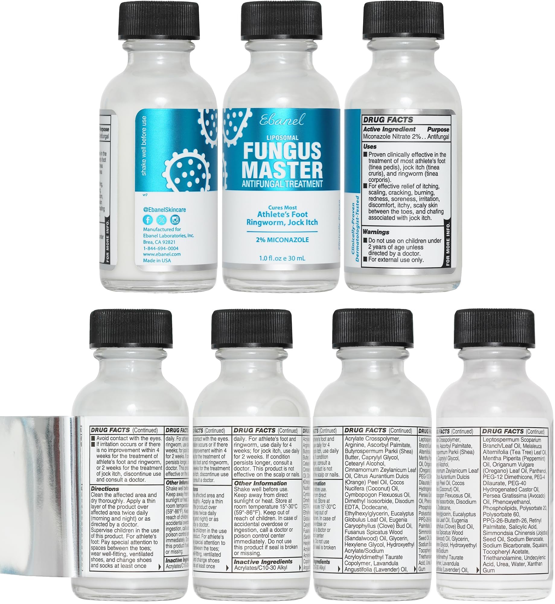 Ebanel active ingredients list including miconazole and undecylenic acid.