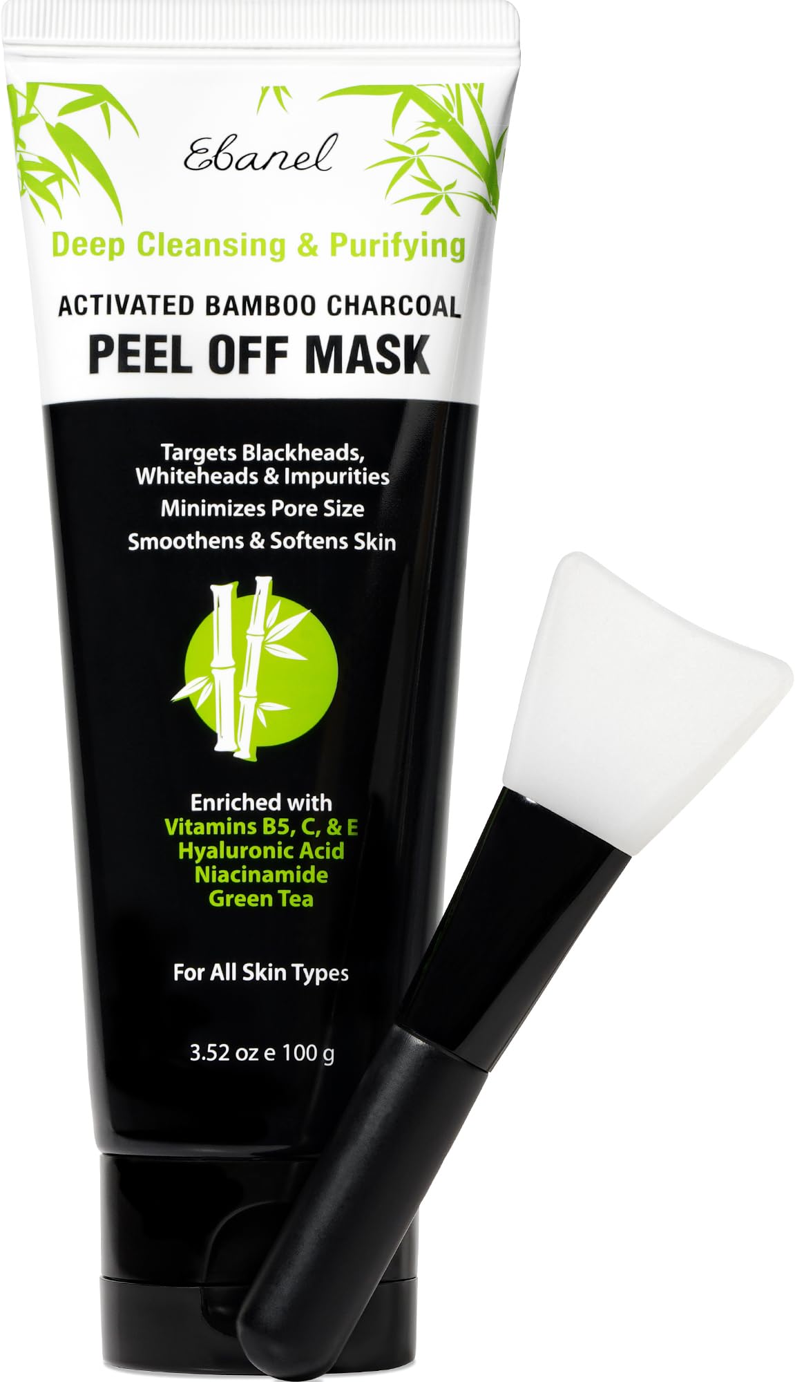 Ebanel Charcoal Peel-Off Mask jar with applicator for convenient at-home cleansing