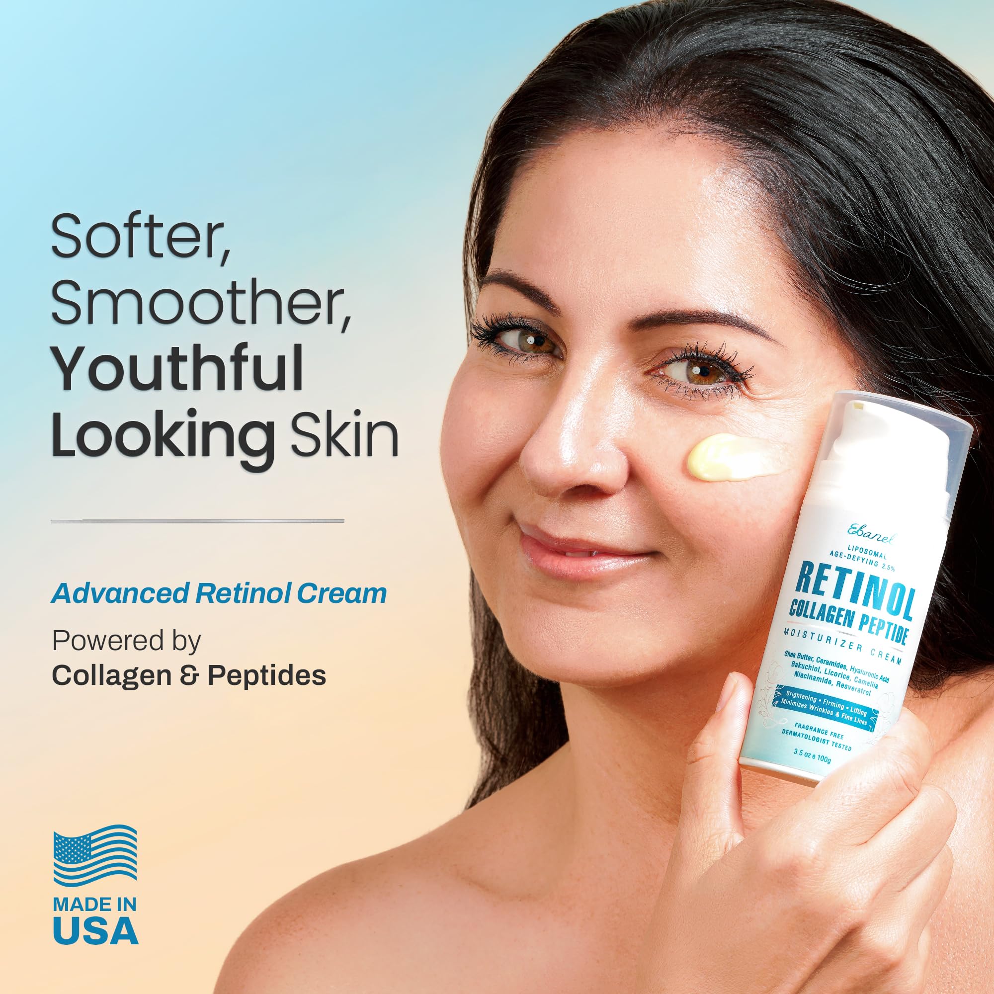 Ebanel Retinol Cream jar close-up highlights the smooth texture.