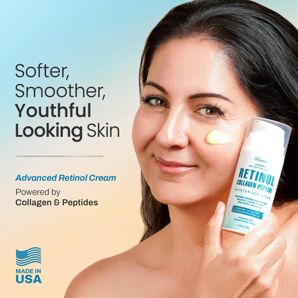 Ebanel Retinol Cream jar close-up highlights the smooth texture.