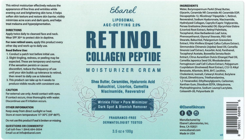 Ebanel Retinol Cream swatch on skin demonstrates smoothing effect.