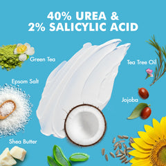Ingredients scene for Ebanel Urea Cream showing exfoliating components.