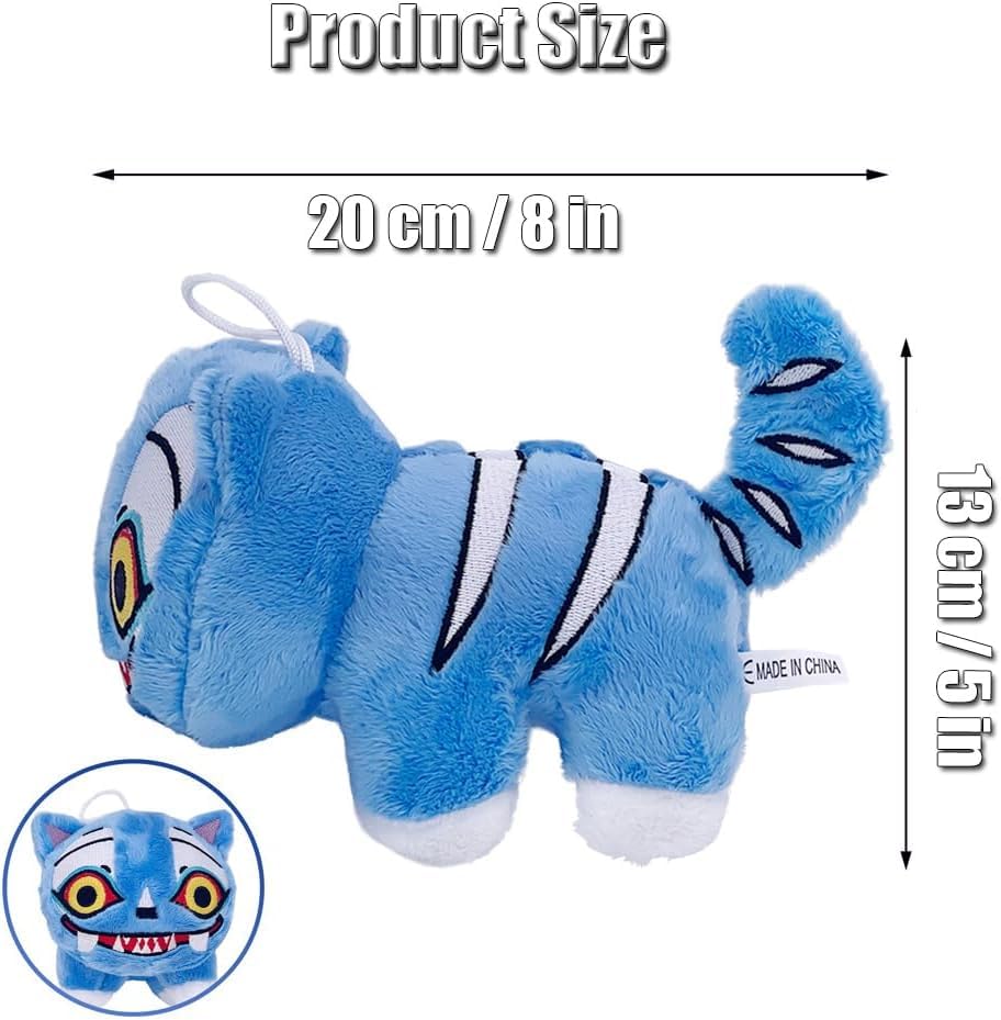 EBHQPC Tiger Derpy Plush blue side view, perfect for desktop decor and soft support.
