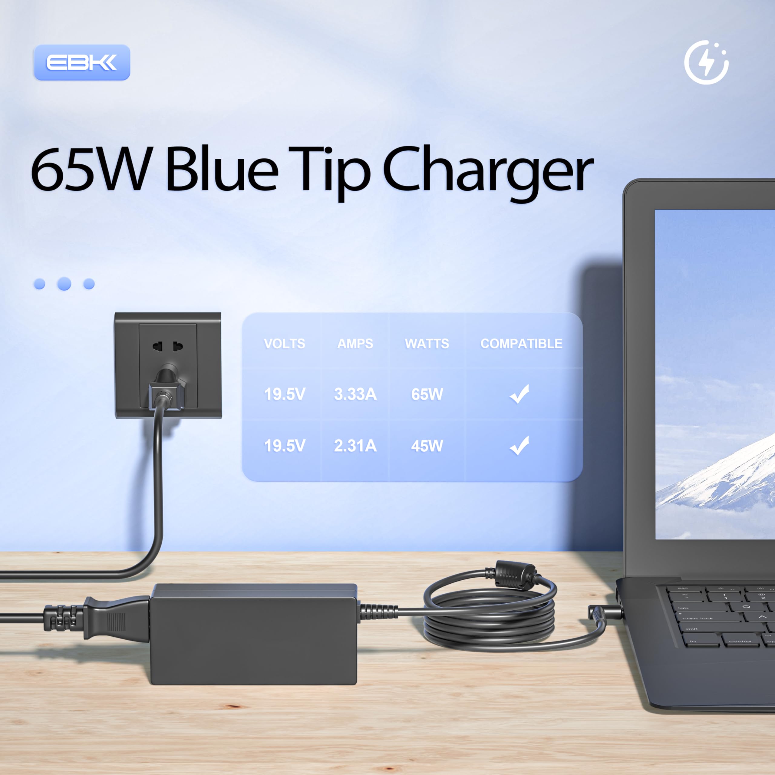 EBKK 65W power cord included for versatile home or office use.