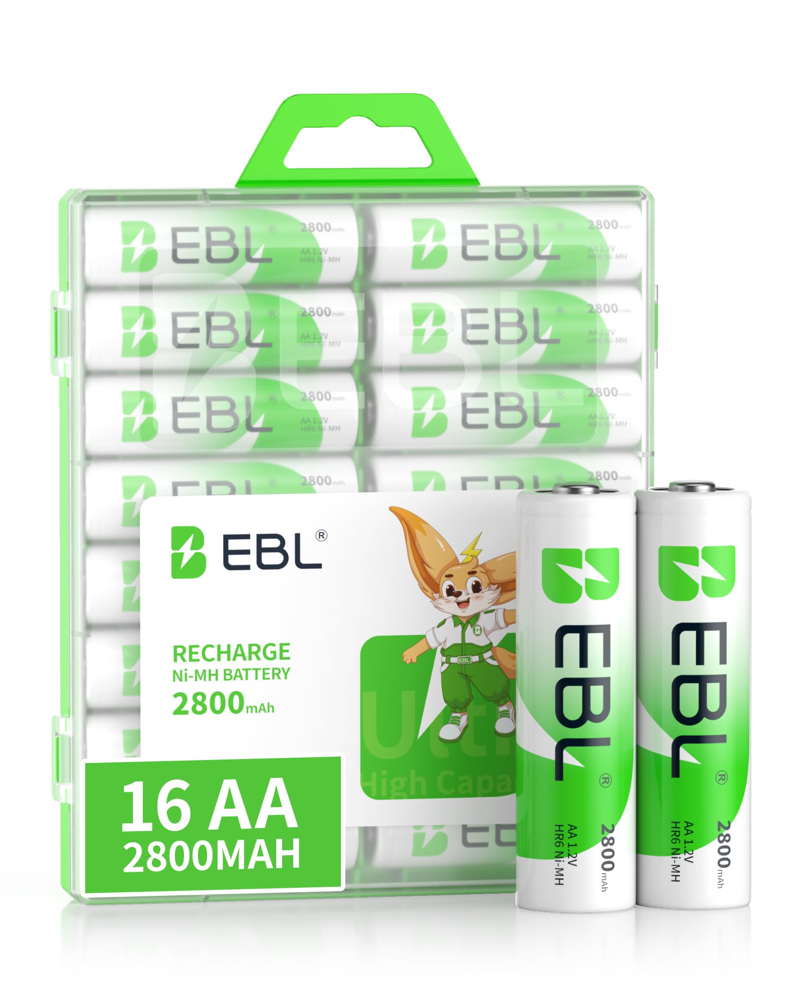 EBL AA 2800mAh Ready2Charge 16-pack box provides long-lasting power