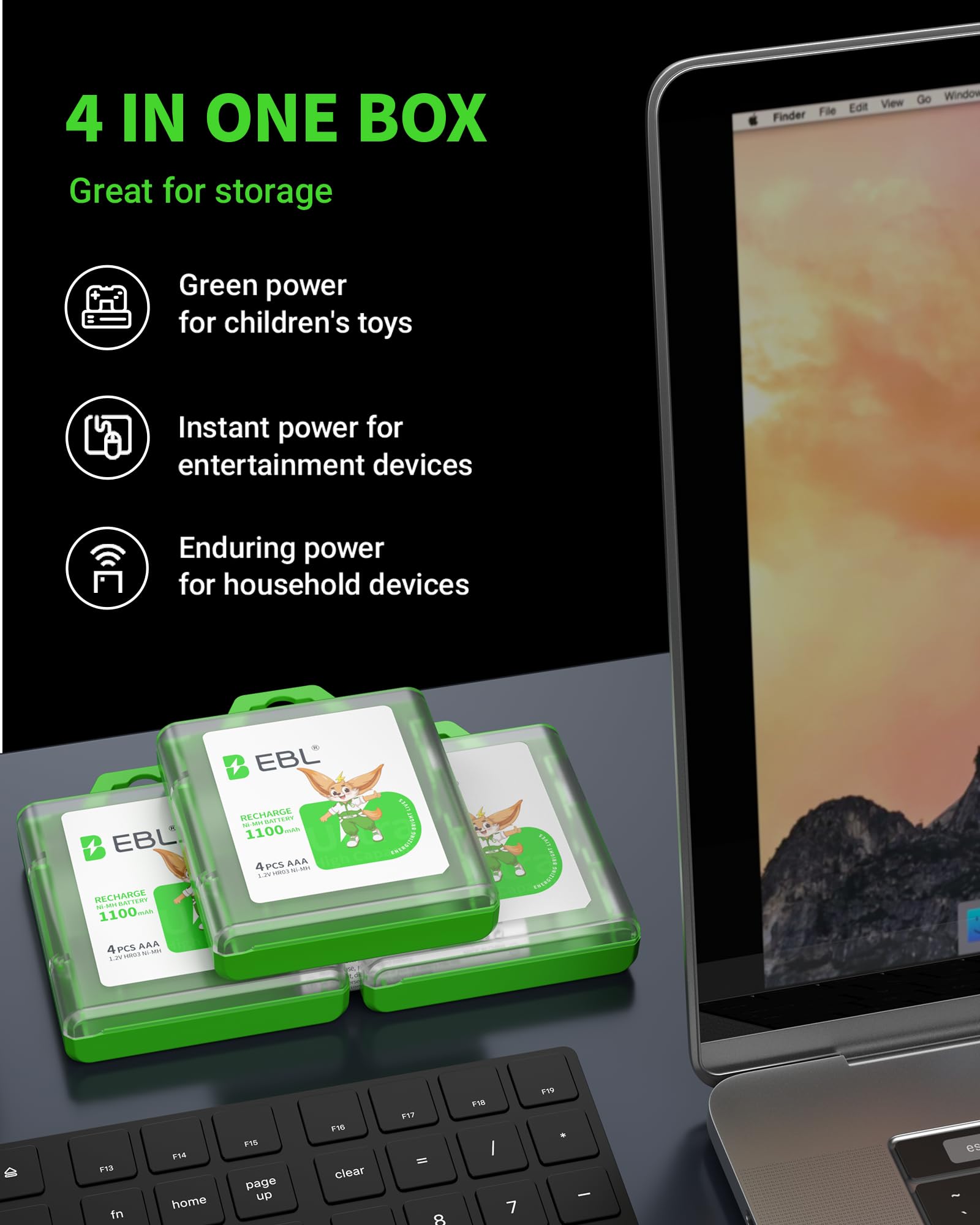 EBL battery for handheld games providing longer play sessions