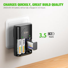 EBL charger with LED indicators displaying charging status for easy monitoring