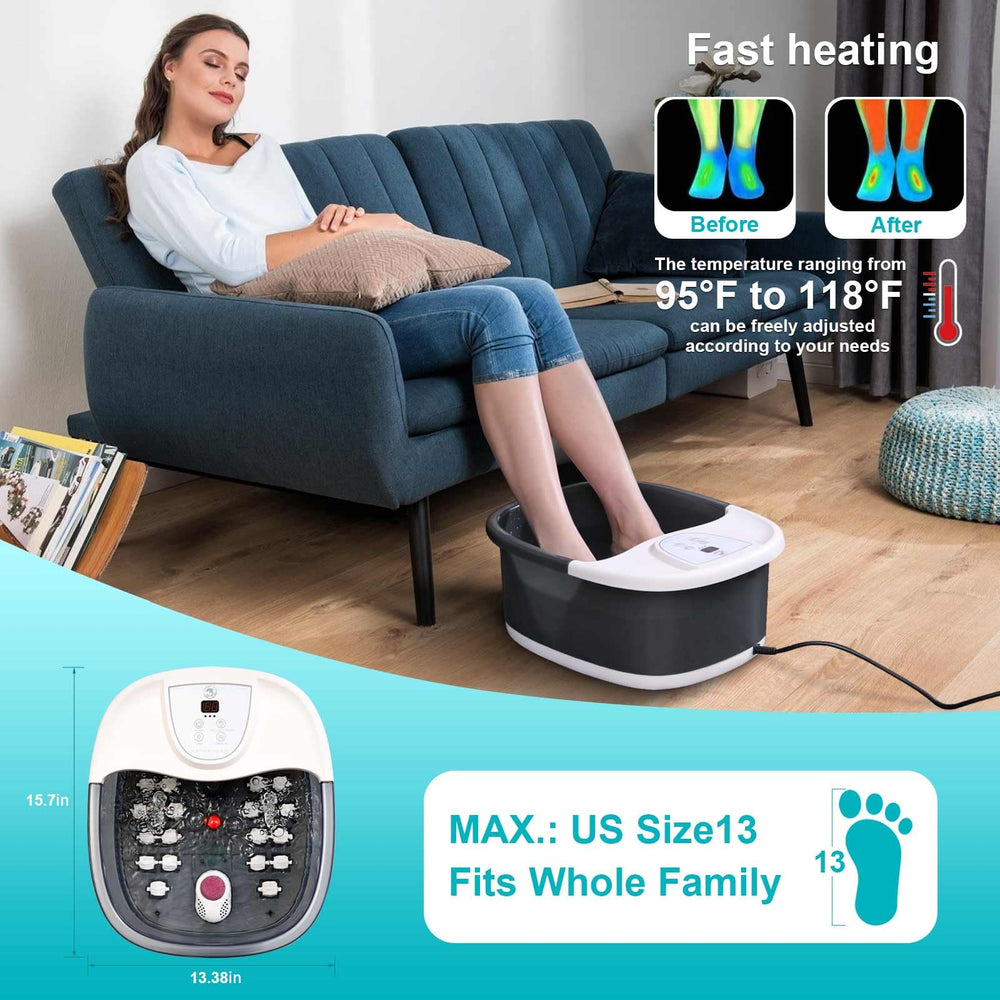 ECARBME foot spa with 22 rollers kneading tired feet.