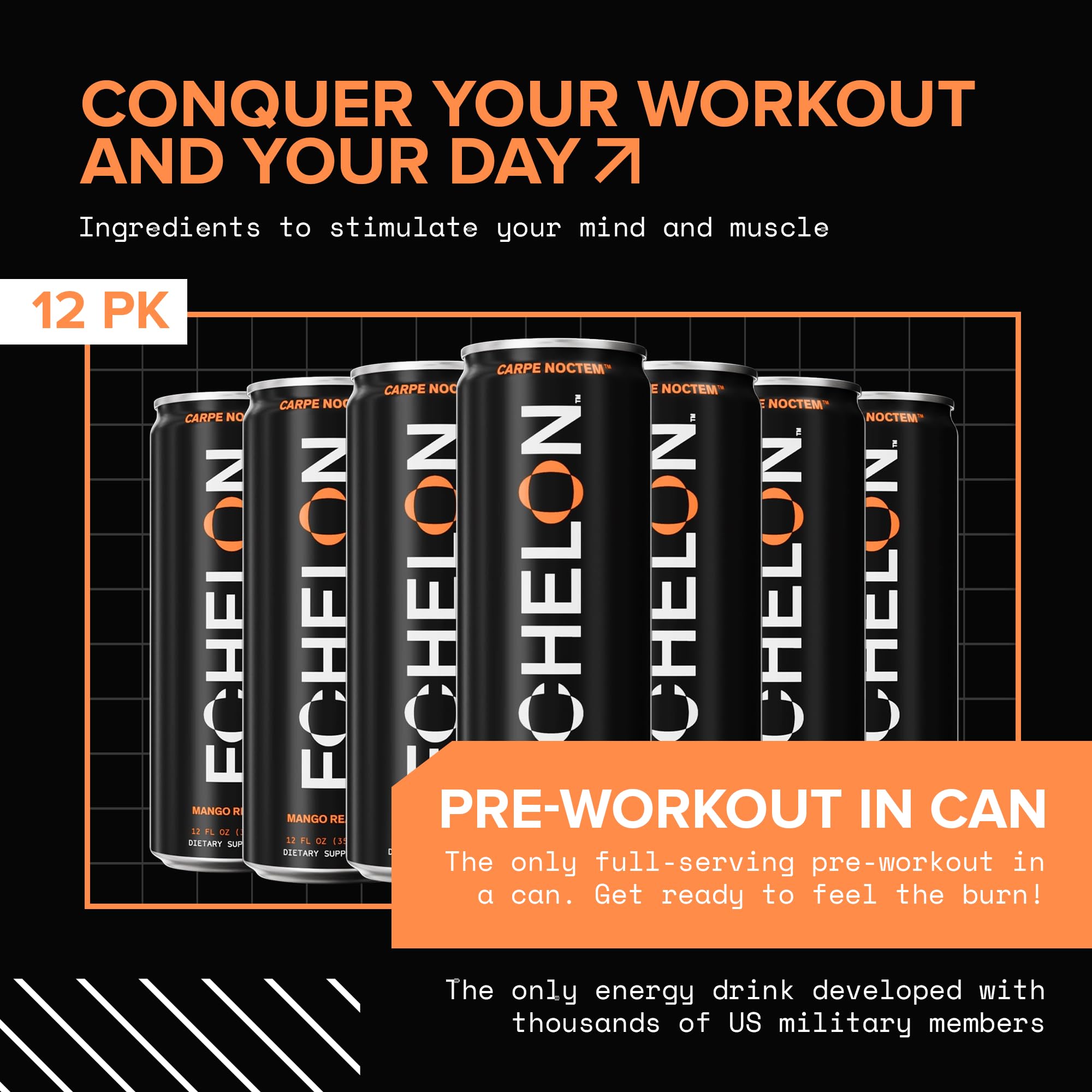 Echelon Mango Reaper label closeup highlights caffeine and beta-alanine info.