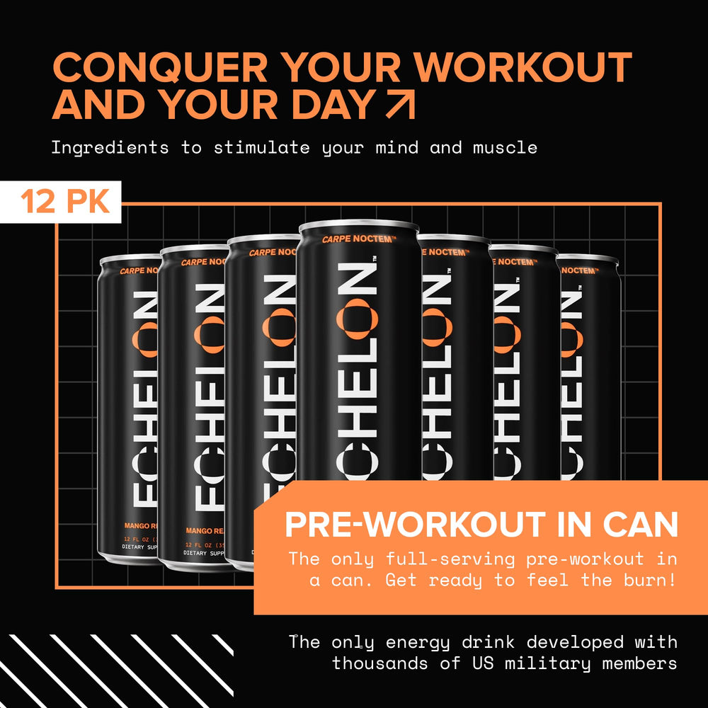 Echelon Mango Reaper label closeup highlights caffeine and beta-alanine info.