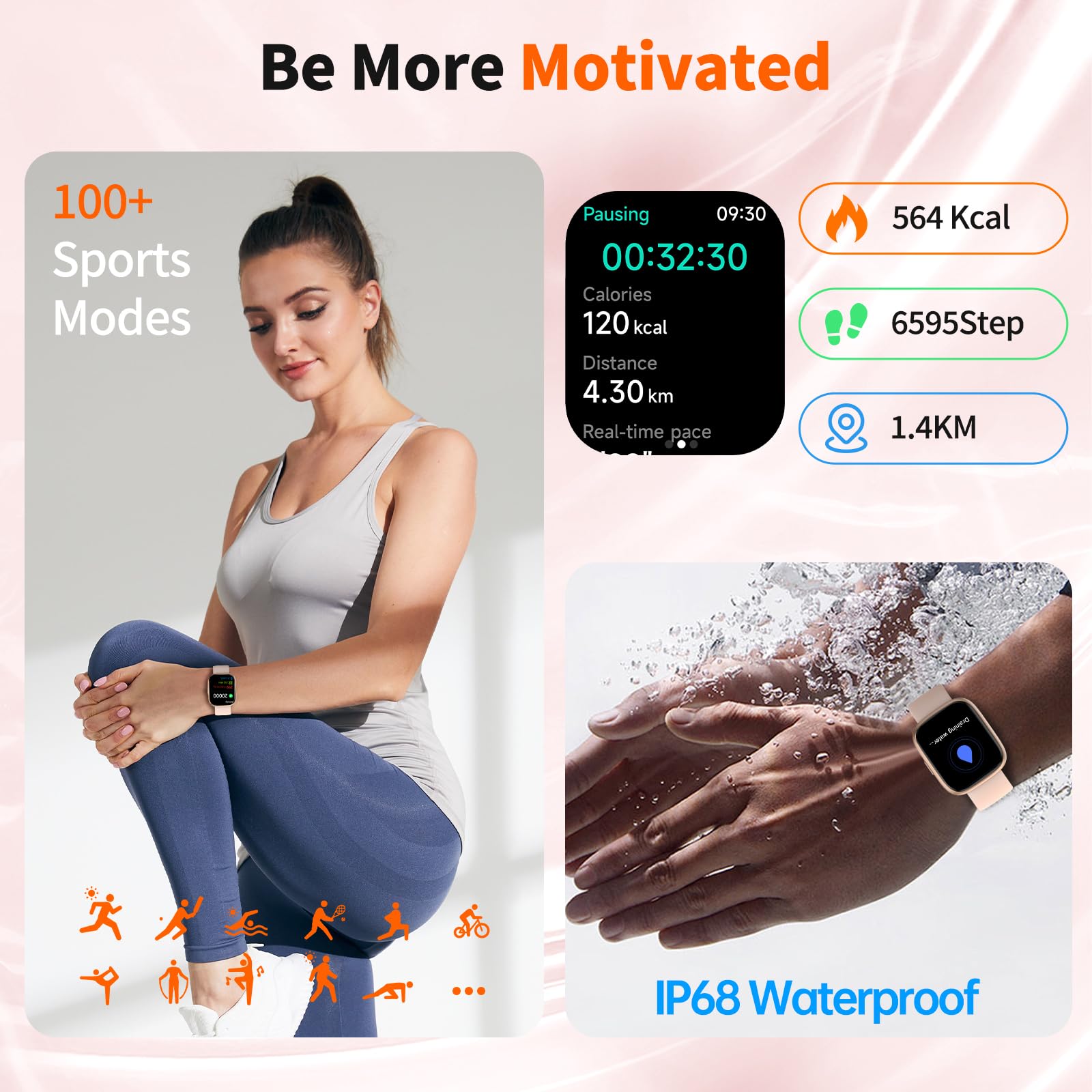 EchoByte 100+ sport modes and IP68 waterproof for diverse workouts