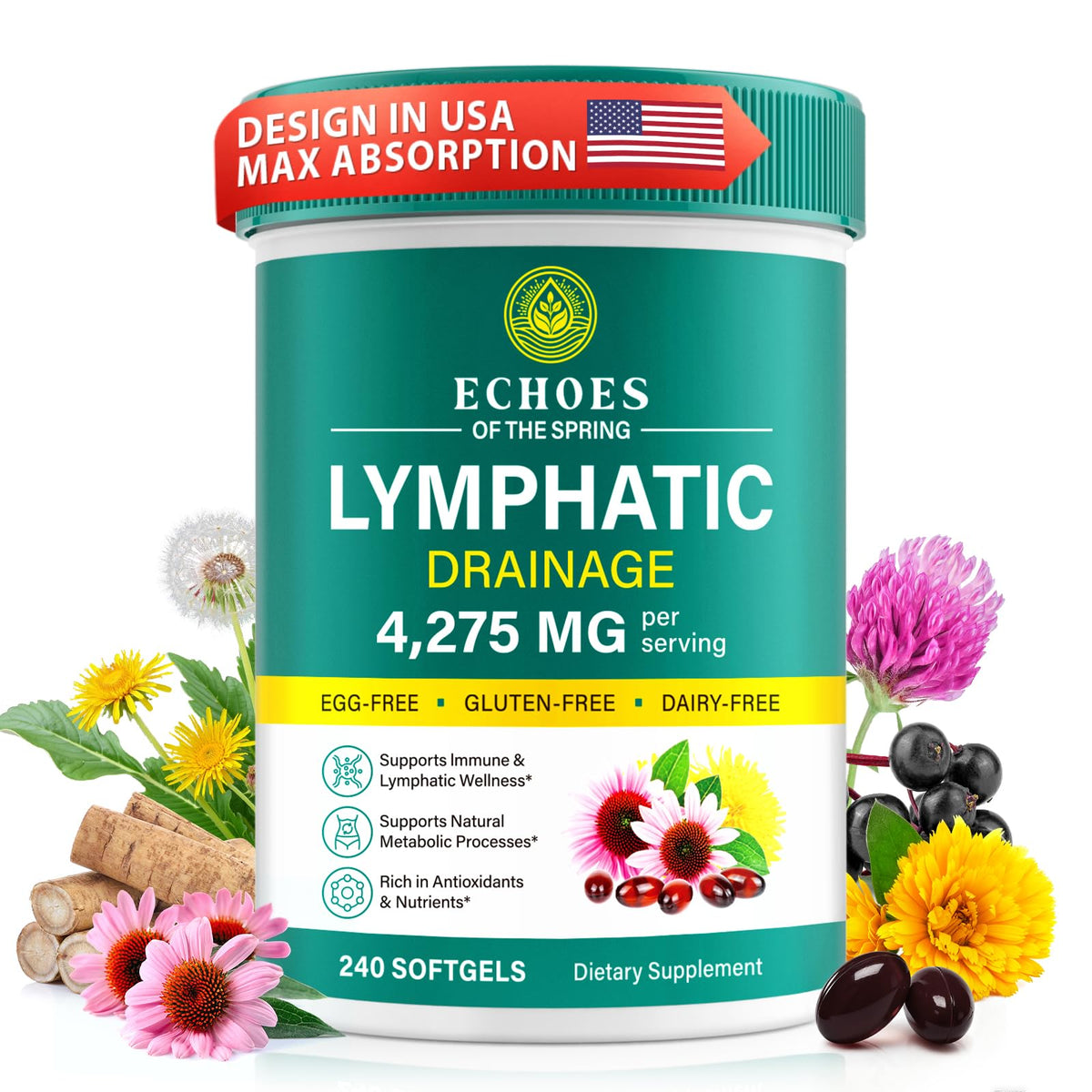 Echoes of the Spring lymph bottle front view for easy daily wellness routine