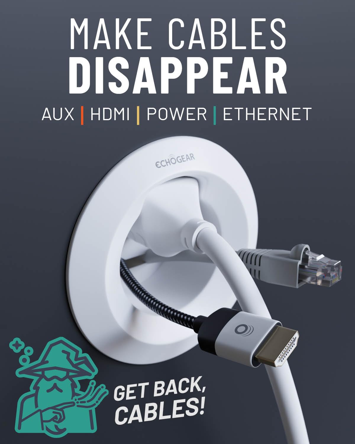 ECHOGEAR in-wall 6ft extension cord for flexible power behind furniture