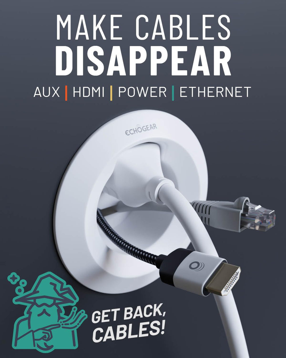 ECHOGEAR in-wall 6ft extension cord for flexible power behind furniture
