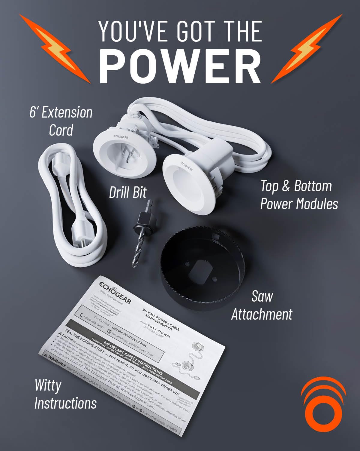 ECHOGEAR in-wall locking wings secure modules behind drywall