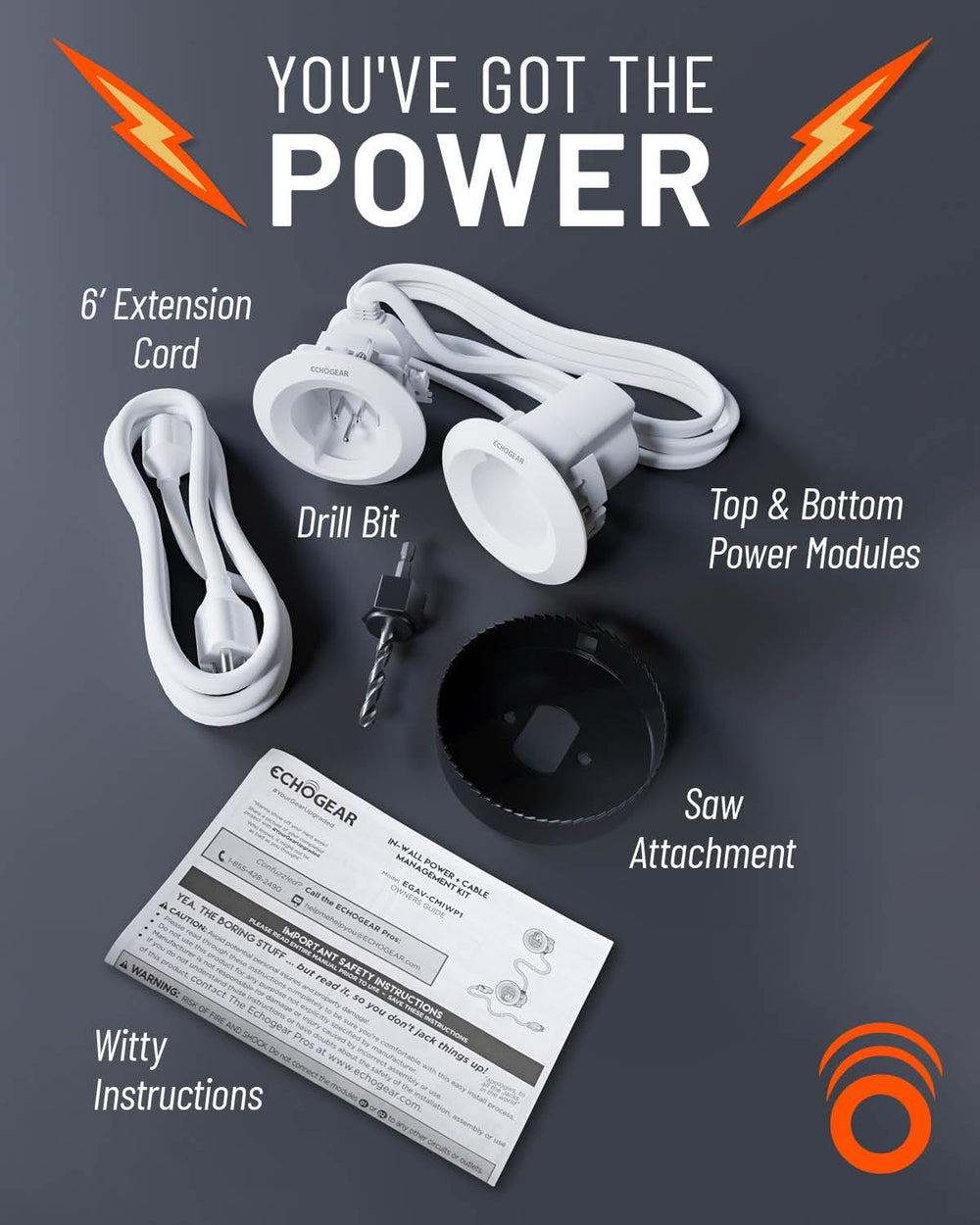 ECHOGEAR in-wall locking wings secure modules behind drywall