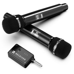ECHOMUSSY wireless microphone with metal head for durable, clear sound on stage.