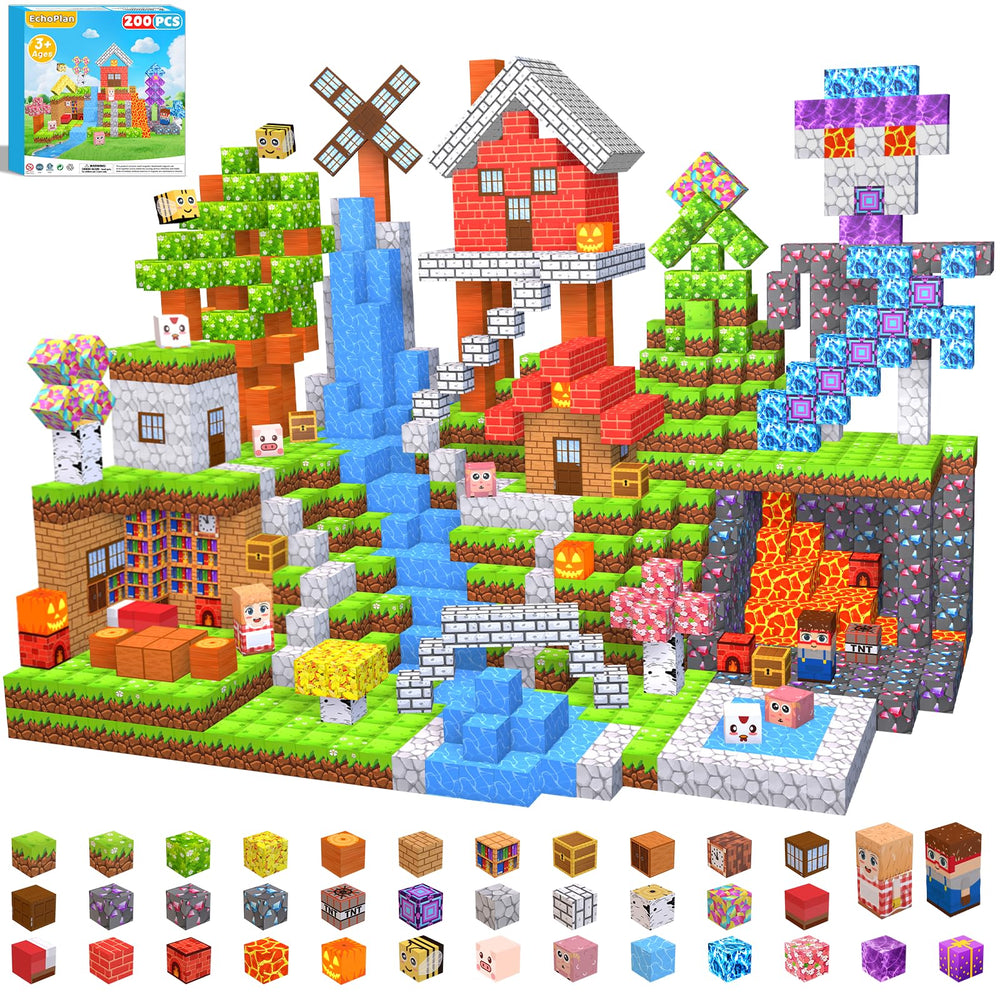 EchoPlan 200PCS magnetic blocks forest scene for imaginative play and planning.