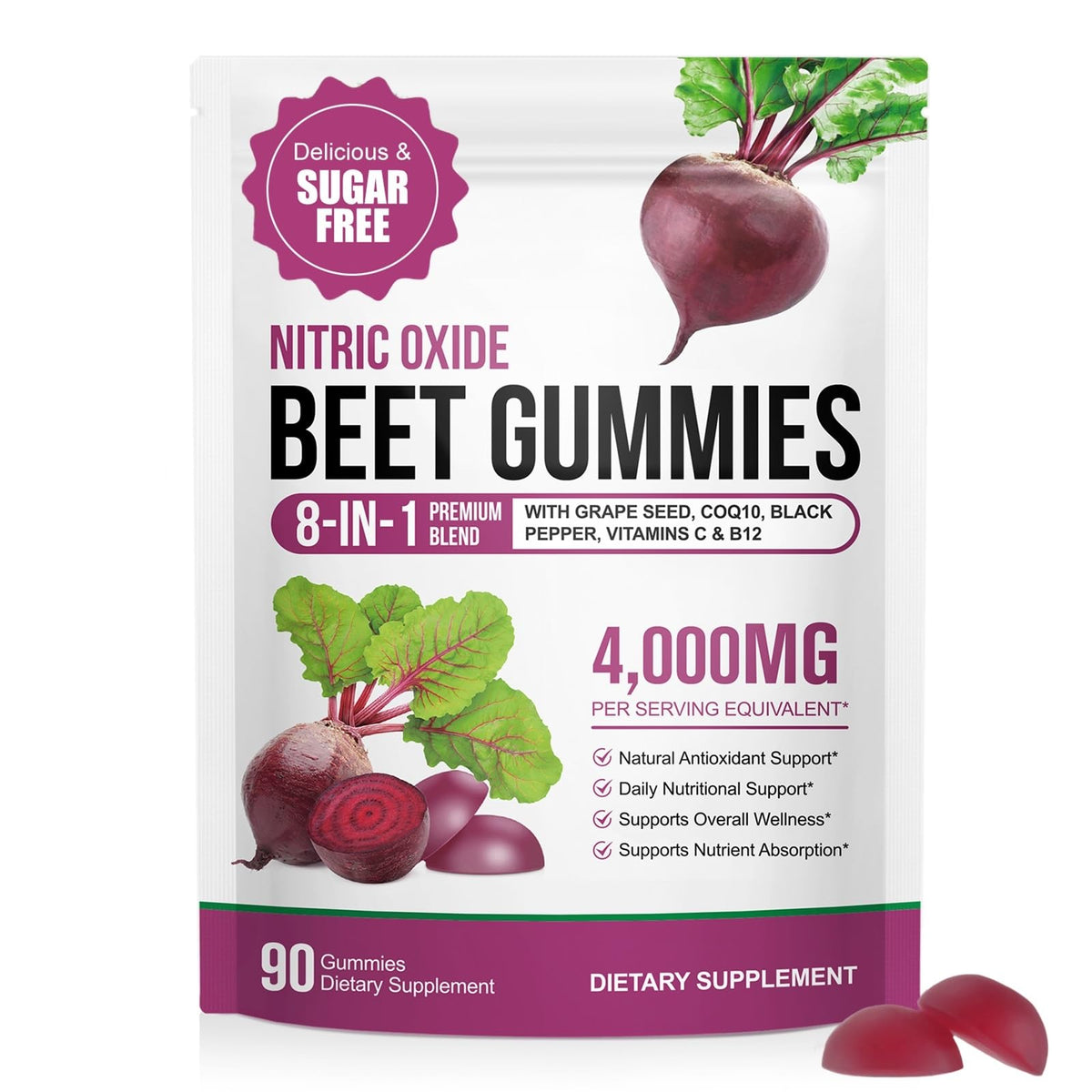 ECHTEYUN Super Beetroot Gummies jar front showing 90-count bottle, for daily energy support.
