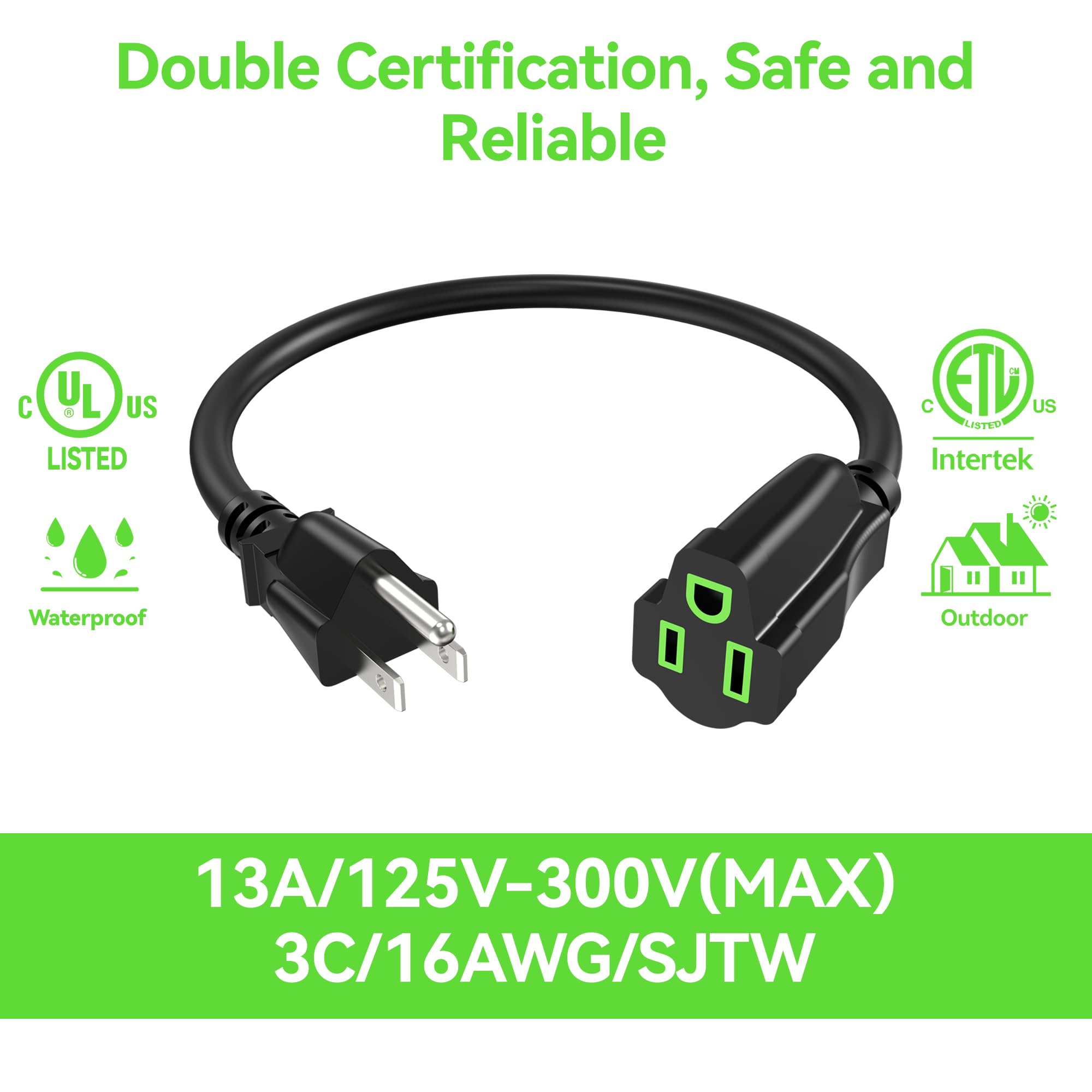 ecjtu power extension cord 5ft indoors for garage and office setups