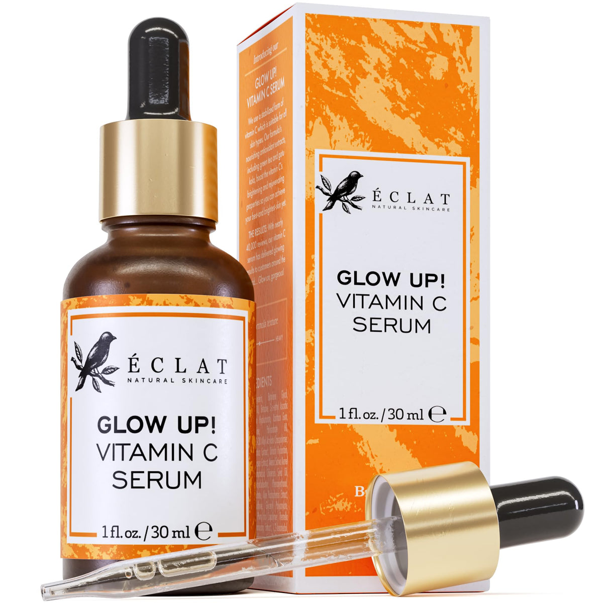 Eclat Skincare Vitamin C Serum bottle pour for easy daily use