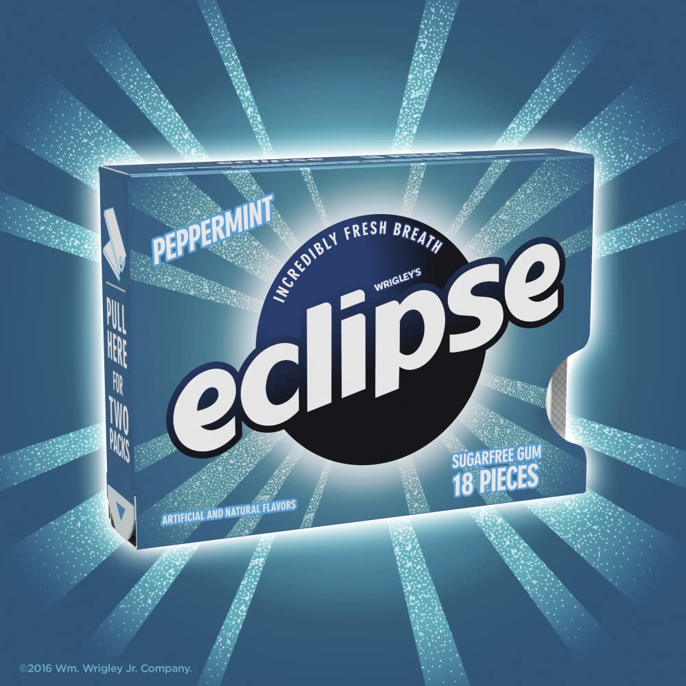 Wrapper close-up of Eclipse gum’s sugar-free mint formula