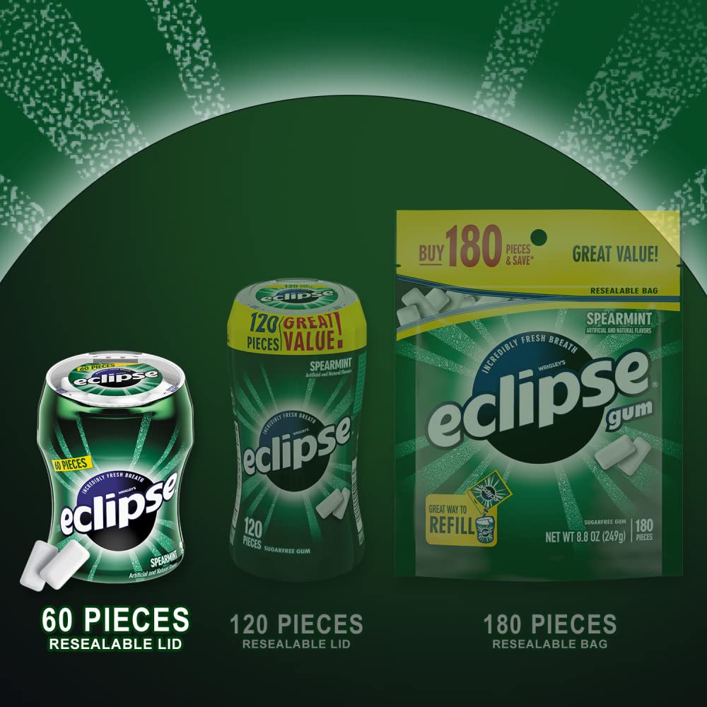 Eclipse Spearmint gum pieces closeup with bright color.