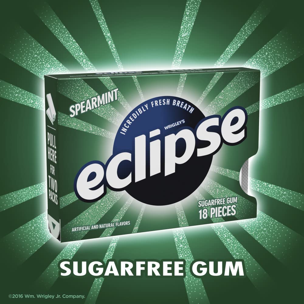 Eclipse Spearmint gum refreshes breath and mood during busy days.