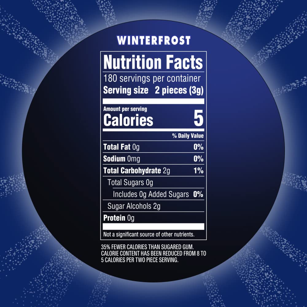 Eclipse Winterfrost sugarfree gum bottle back view showing label and size