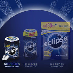 Six bottle Eclipse Winterfrost sugarfree gum bulk pack for easy sharing