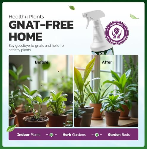 Eco Defense Gnat Spray soil application targets larvae in the root zone.
