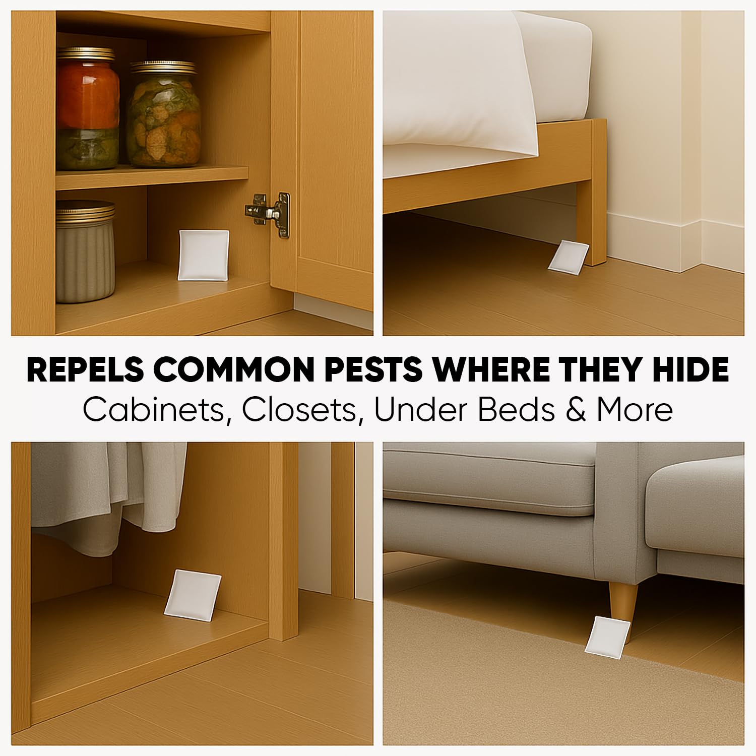 Eco Defense Pest Control Pouches in closet use for space-saving pest defense