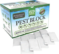 Eco Defense Pest Control Pouches package showing natural pest repellent solution
