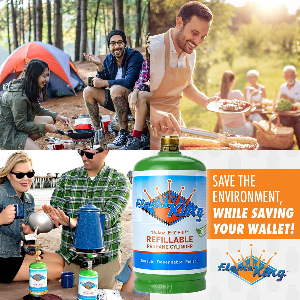 Flame King eco-friendly reuse reduces waste for backpacking