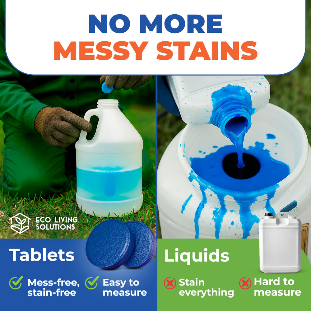 Eco Living Solutions dissolving tablet shown in water for quick mess-free mixing.