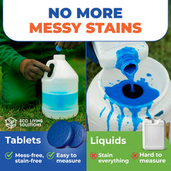 Eco Living Solutions dissolving tablet shown in water for quick mess-free mixing.