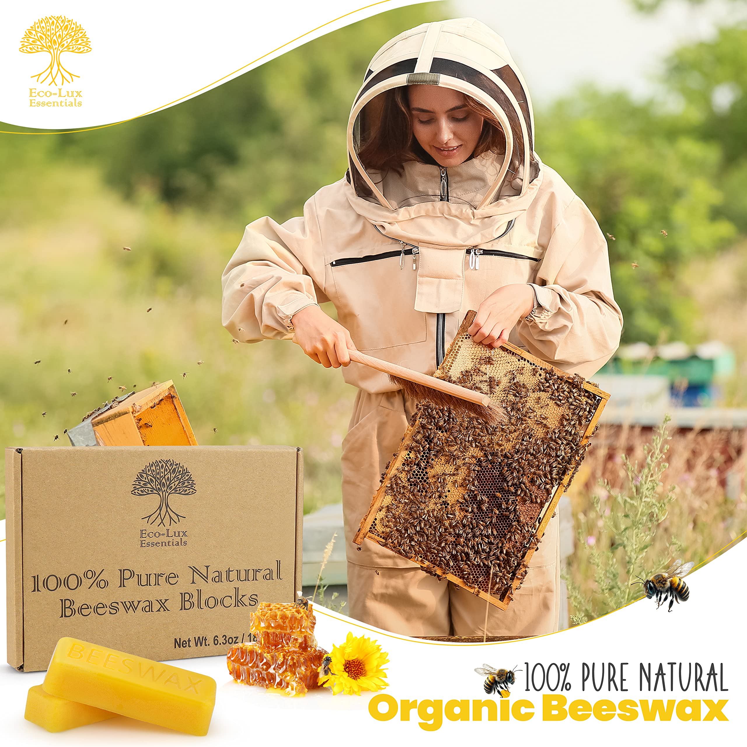 Eco Lux beeswax blocks melt smoothly for homemade candles with a subtle natural aroma.
