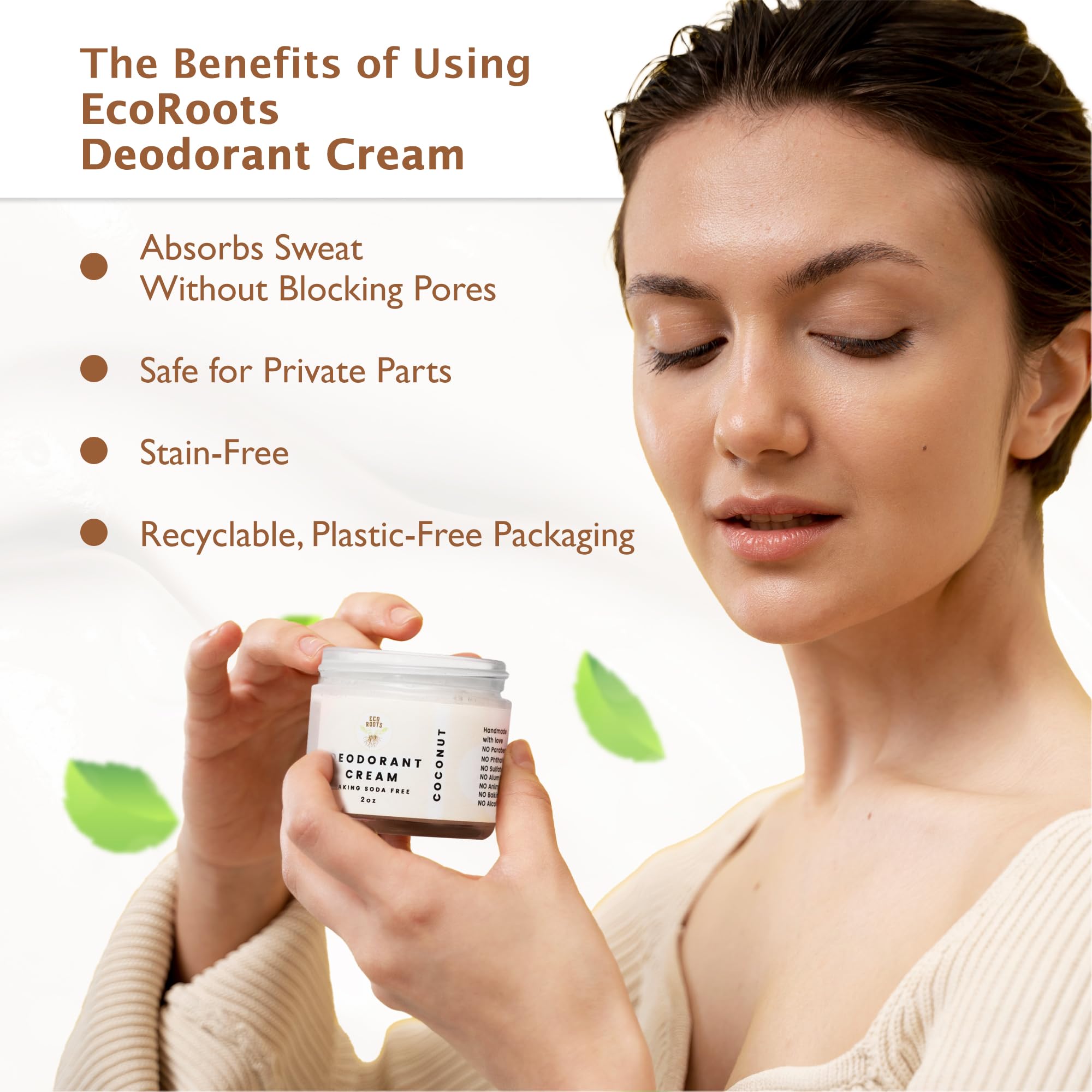 ECO ROOTS coconut scent deodorant cream ready for quick application