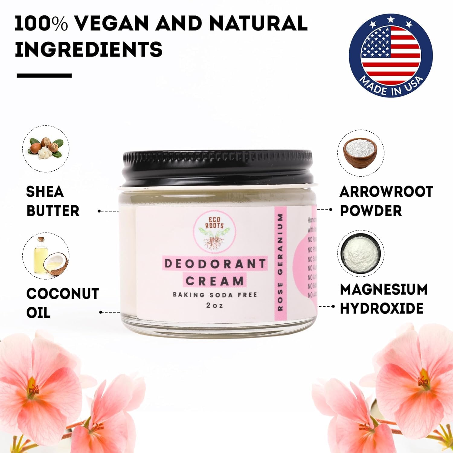 Packaging of Eco Roots Rose Geranium deodorant