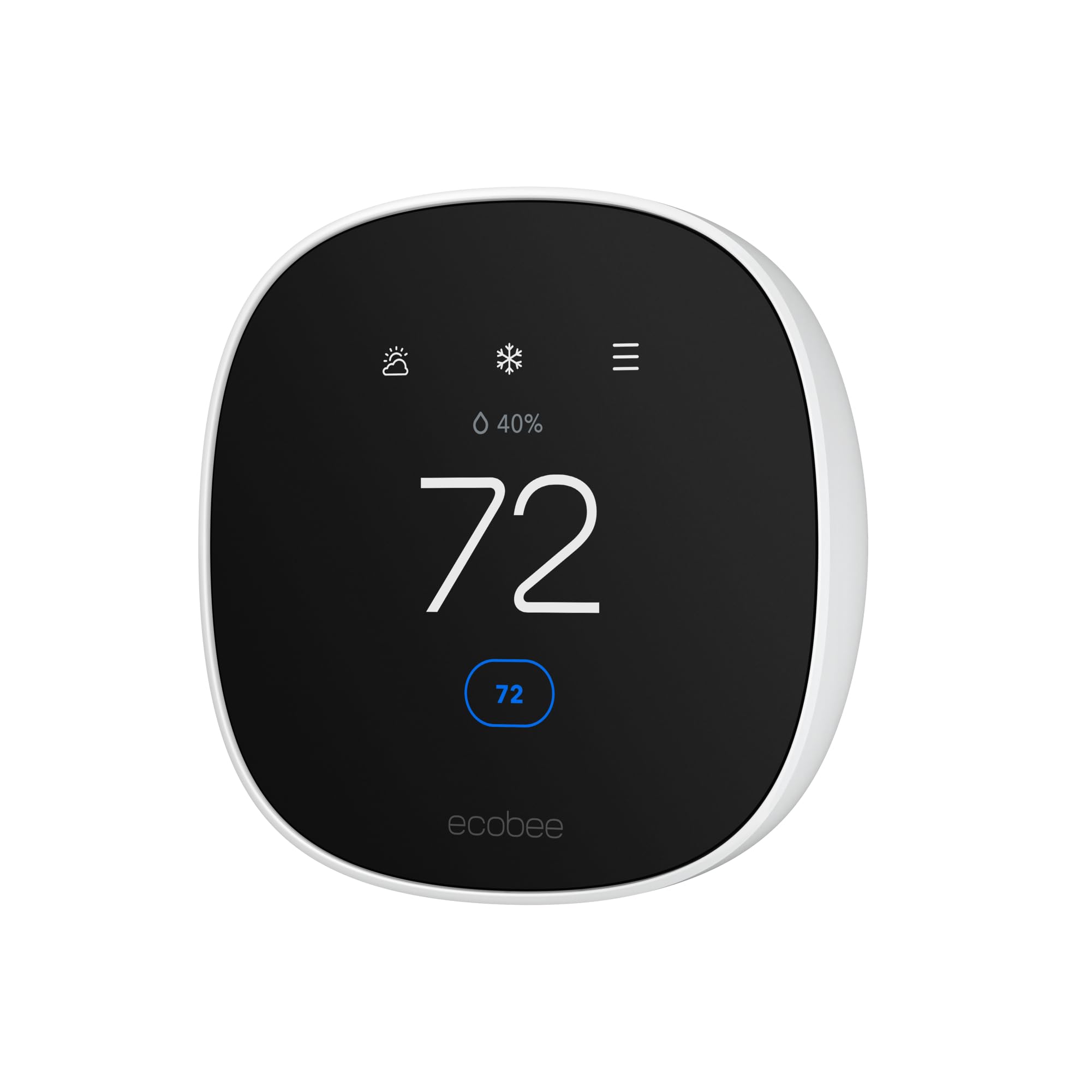 ecobee Smart Thermostat Essential display with color touchscreen for quick temperature changes.