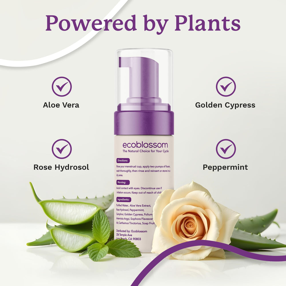 EcoBlossom packaging close-up demonstrates clean, organic ingredients promise.