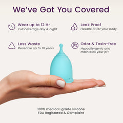 EcoBlossom silicone cup close-up highlights medical-grade material and smooth rim.