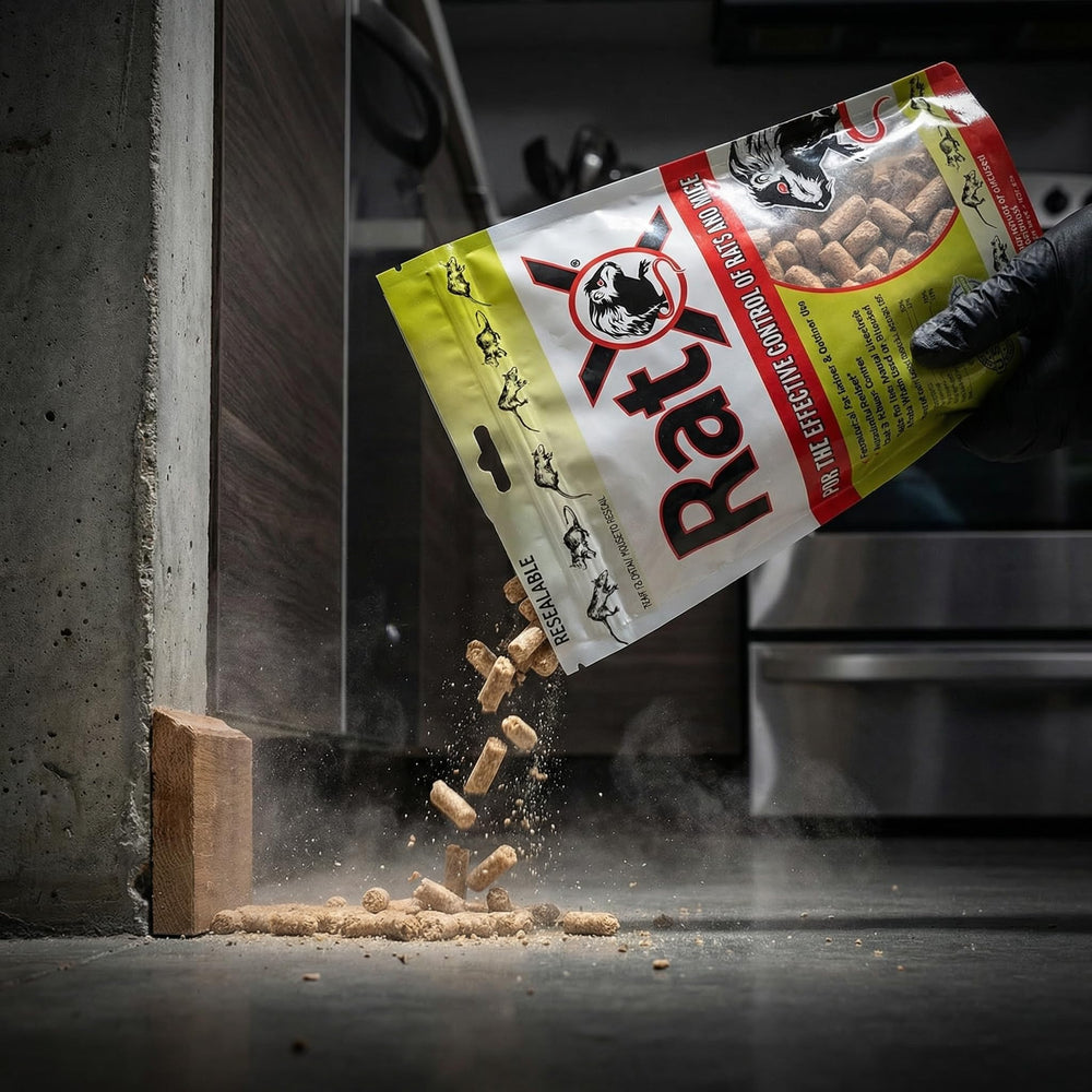 RatX pellets placed in an indoor corner for discreet use
