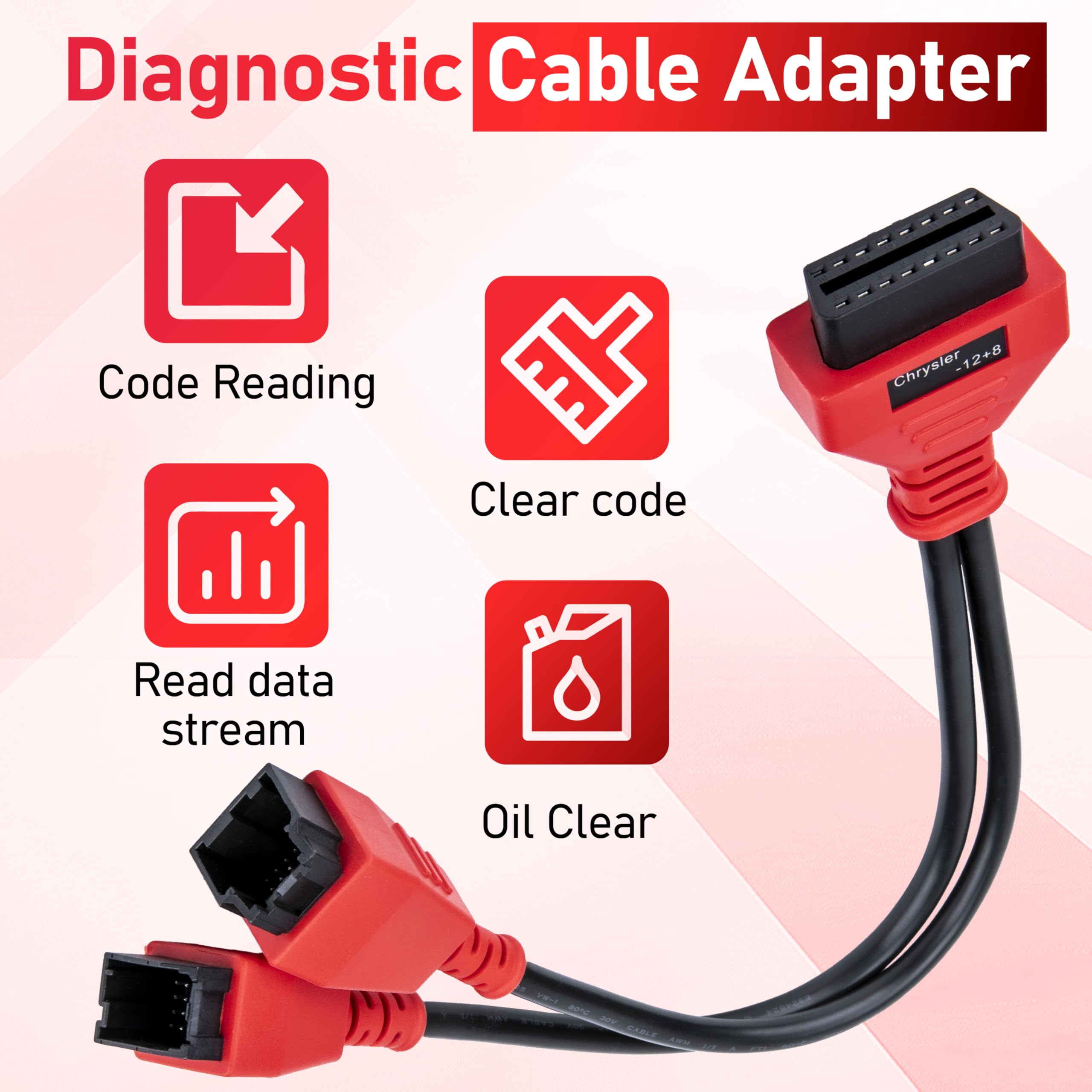 ecocstm OBD2 cable plugged into scanner demonstrates setup.